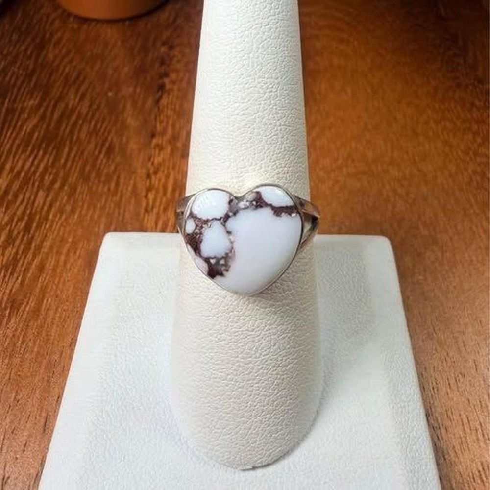 Wild Horse Jasper Heart Ring - Size 8 - .925 Sterling Silver